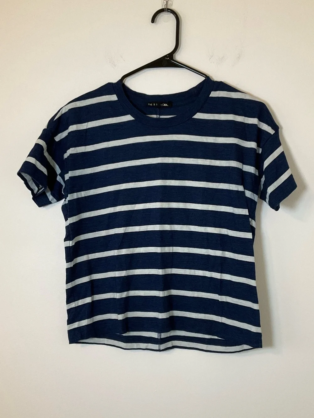 Rag & Bone Jean Striped Crop Tee XS Blue White Short Sleeve